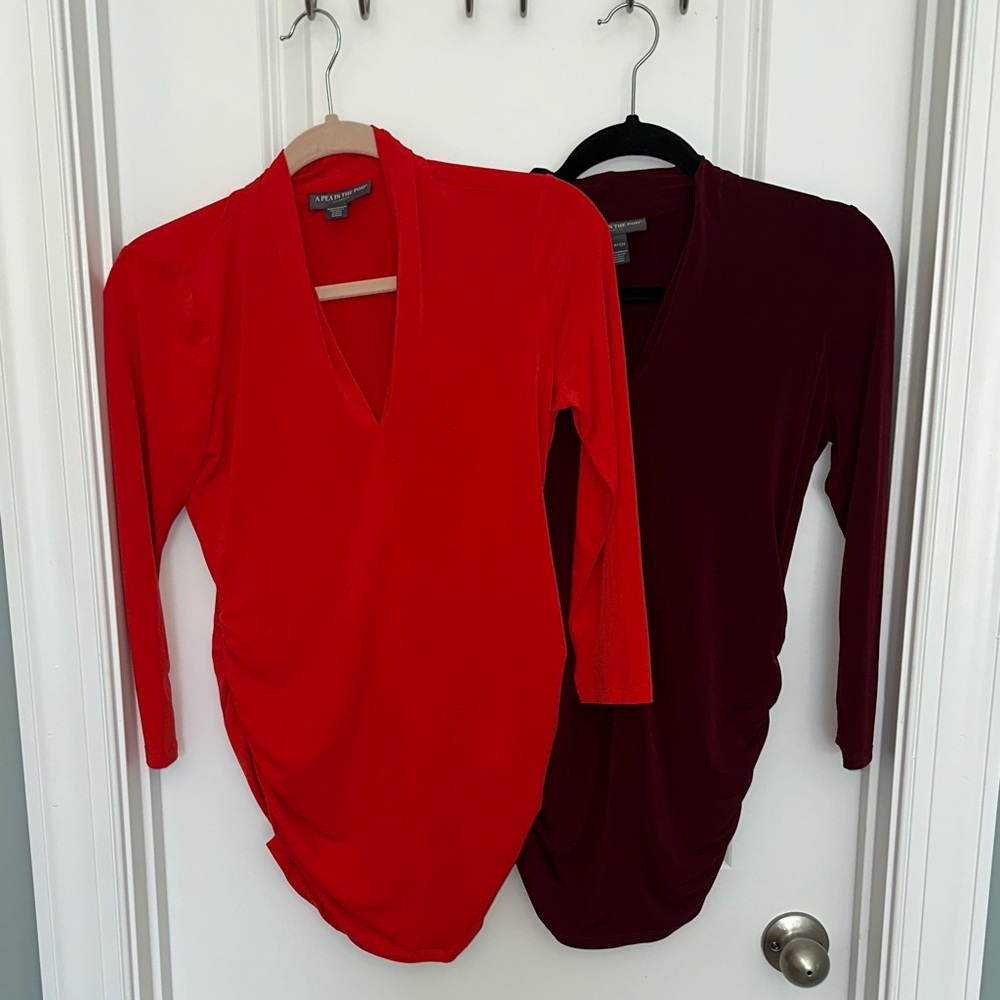 A Pea in the Pod Red and Burgundy Maternity Blouses